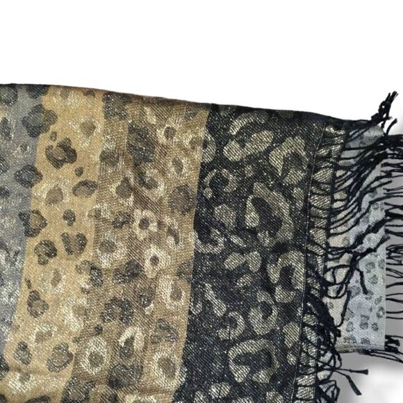 Scarf Wrap Animal Print Gold Metallic Black Cheetah Gray Brown 36x72 - Picture 6 of 14